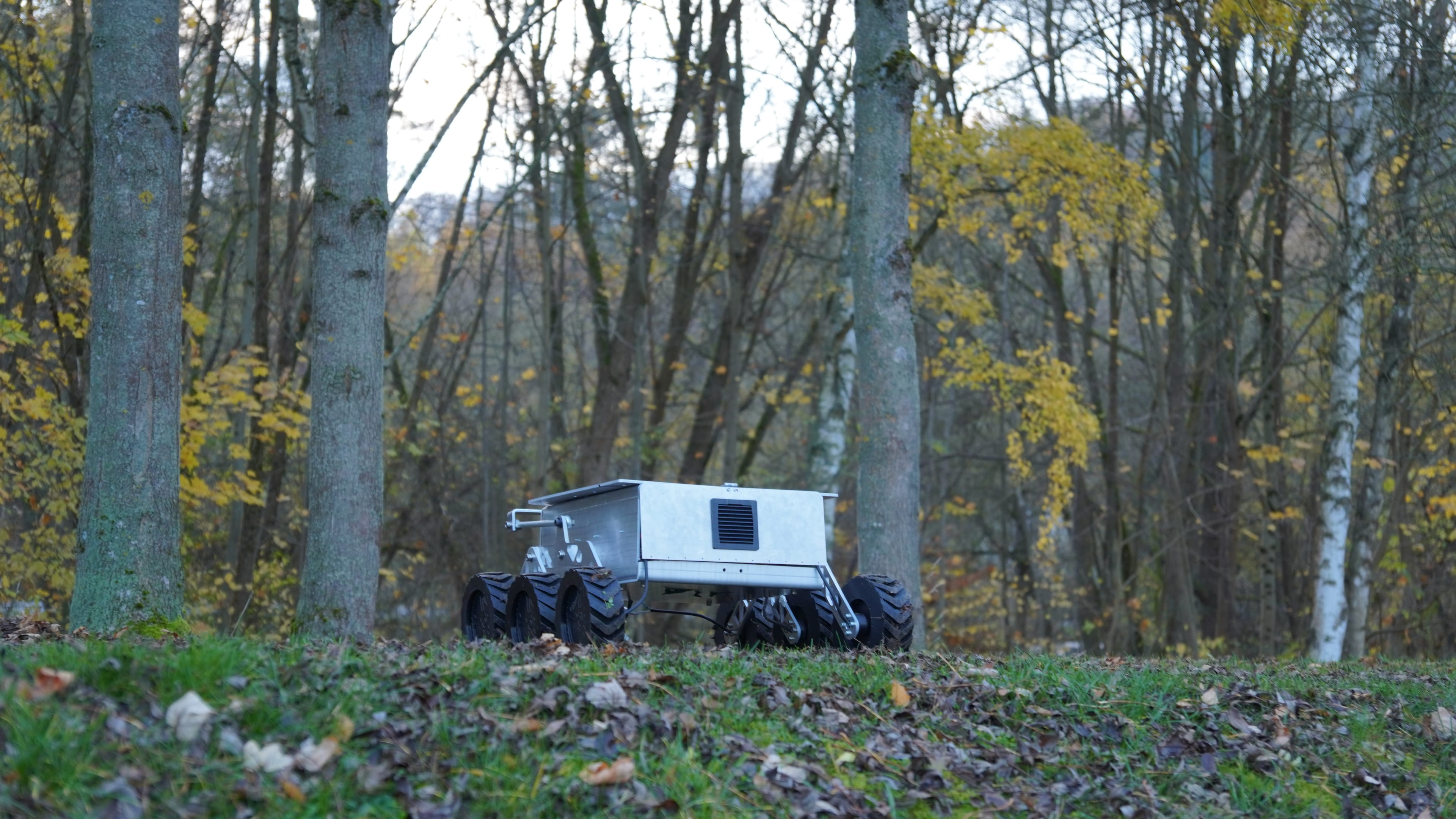 LEAP-One on a wooded field trial course.