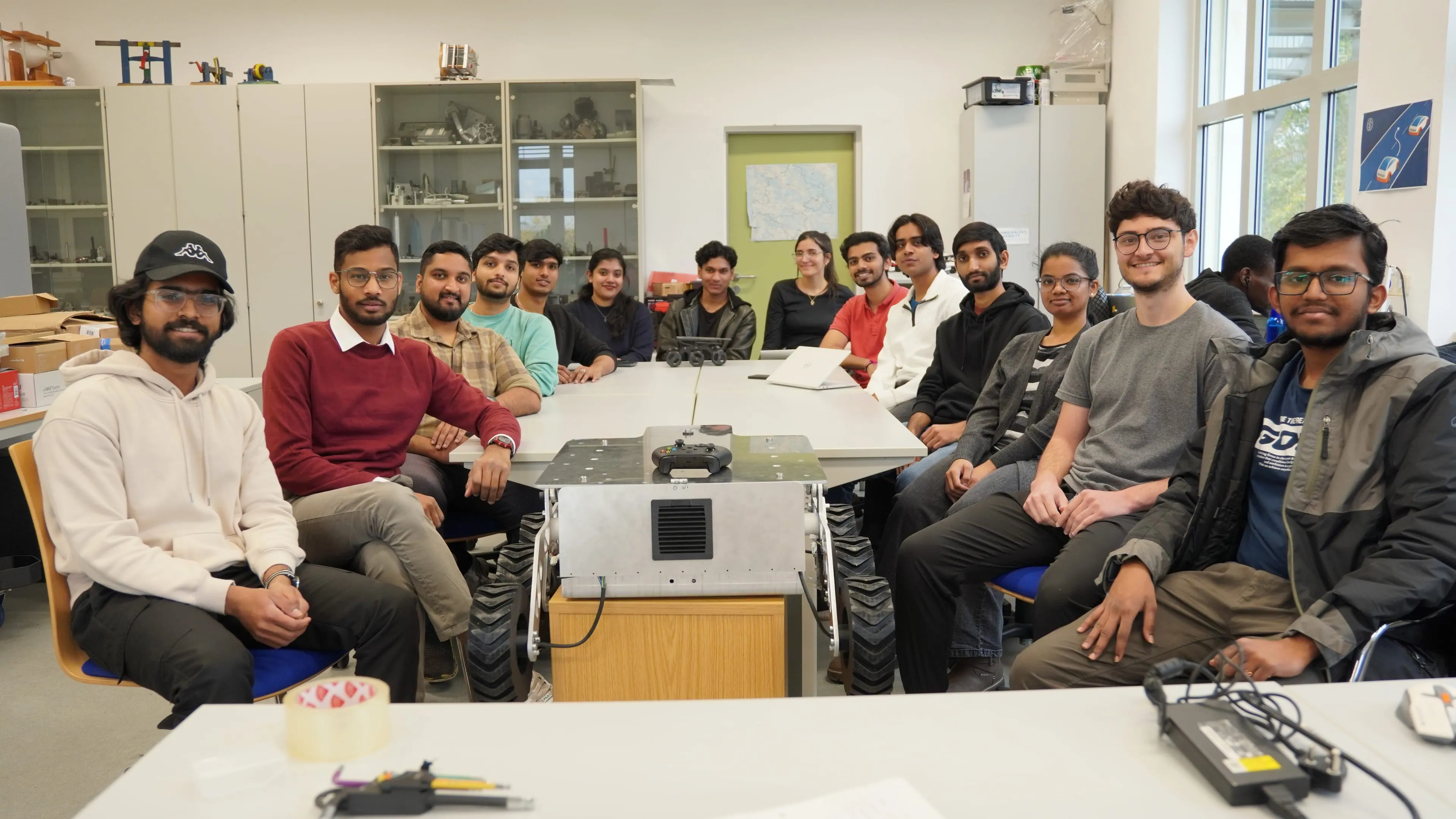 The team around LEAP-One in the seminar room after the first build phase.